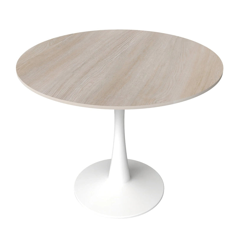 Table à manger ronde Bristol pour 4 personnes, plateau en pierre frittée de 35 pouces avec pied central en acier inoxydable blanc