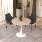 Table à manger ronde Bristol pour 4 personnes, plateau en pierre frittée de 35 pouces avec pied central en acier inoxydable blanc