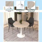 Table à manger ronde Bristol pour 4 personnes, plateau en pierre frittée de 35 pouces avec pied central en acier inoxydable blanc