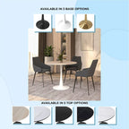 Table à manger ronde Bristol pour 4 personnes, plateau en pierre frittée de 35 pouces avec pied central en acier inoxydable blanc