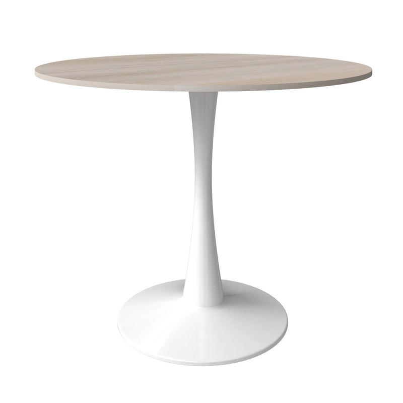 Table à manger ronde Bristol pour 4 personnes, plateau en pierre frittée de 35 pouces avec pied central en acier inoxydable blanc