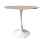 Table à manger ronde Bristol pour 4 personnes, plateau en pierre frittée de 35 pouces avec pied central en acier inoxydable blanc