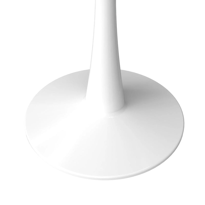 Table à manger ronde Bristol pour 4 personnes, plateau en pierre frittée de 35 pouces avec pied central en acier inoxydable blanc