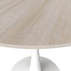 Table à manger ronde Bristol pour 4 personnes, plateau en pierre frittée de 35 pouces avec pied central en acier inoxydable blanc