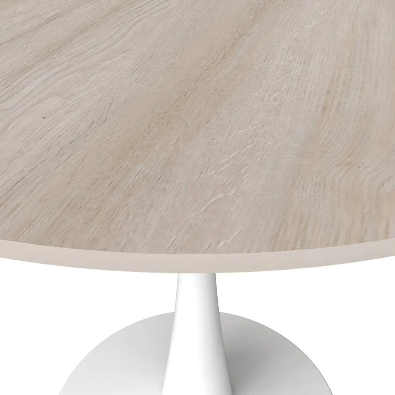 Table à manger ronde Bristol pour 4 personnes, plateau en pierre frittée de 35 pouces avec pied central en acier inoxydable blanc