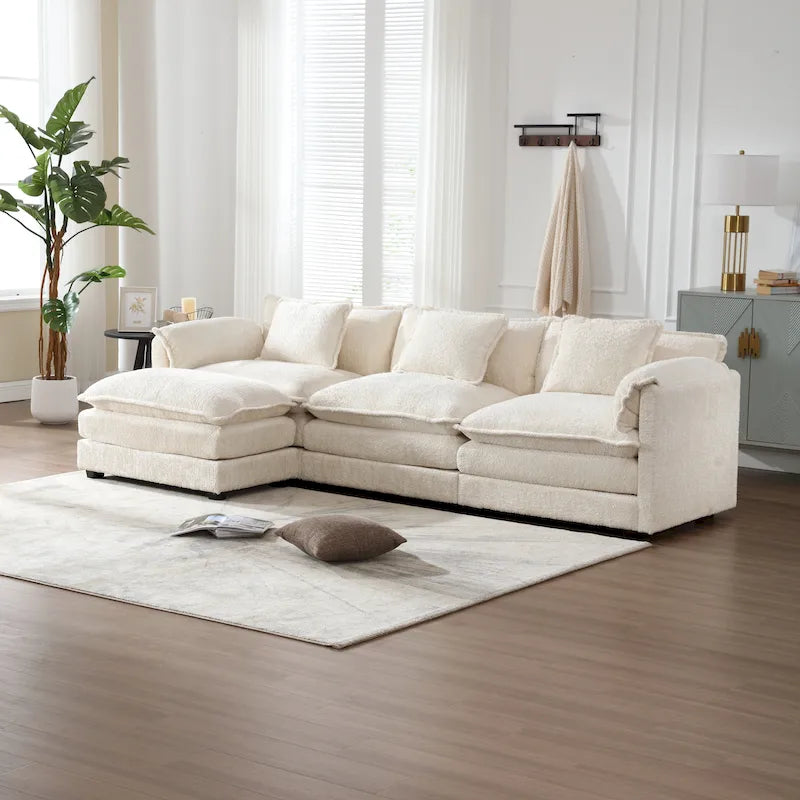 Canapé d'angle modulable trois places surdimensionné et confortable en tissu chenille