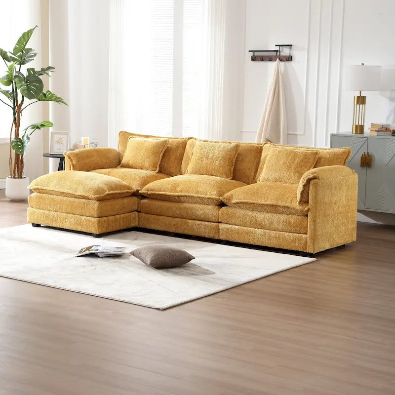 Canapé d'angle modulable trois places surdimensionné et confortable en tissu chenille