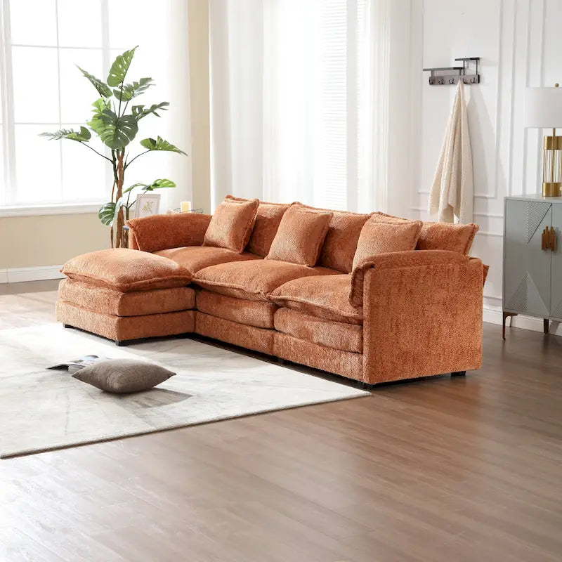 Canapé d'angle modulable trois places surdimensionné et confortable en tissu chenille