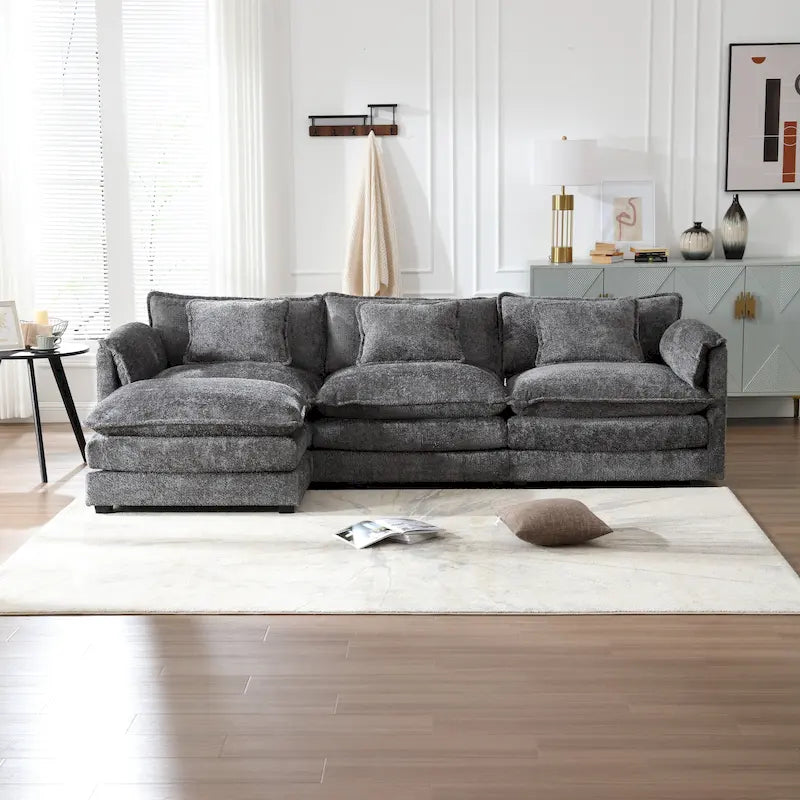 Canapé d'angle modulable trois places surdimensionné et confortable en tissu chenille