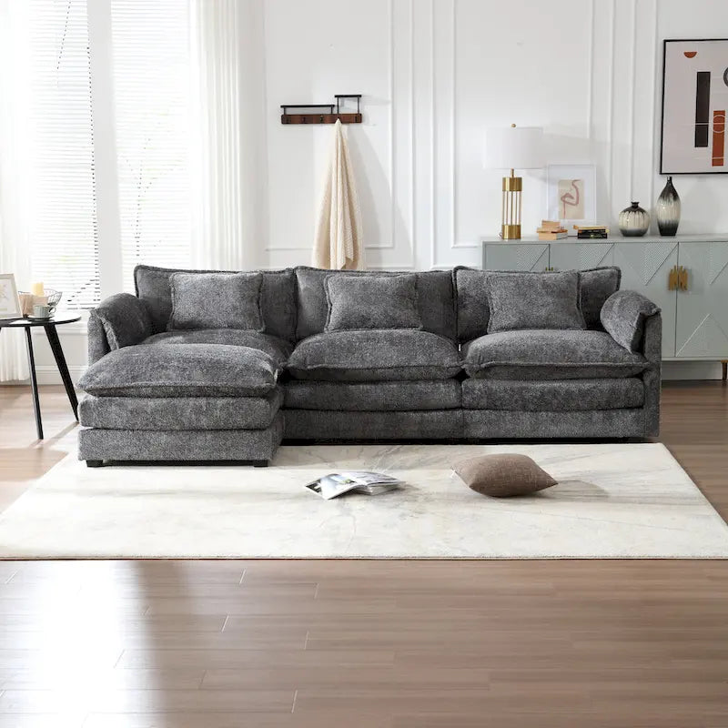 Canapé d'angle modulable trois places surdimensionné et confortable en tissu chenille