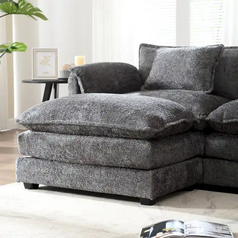 Canapé d'angle modulable trois places surdimensionné et confortable en tissu chenille
