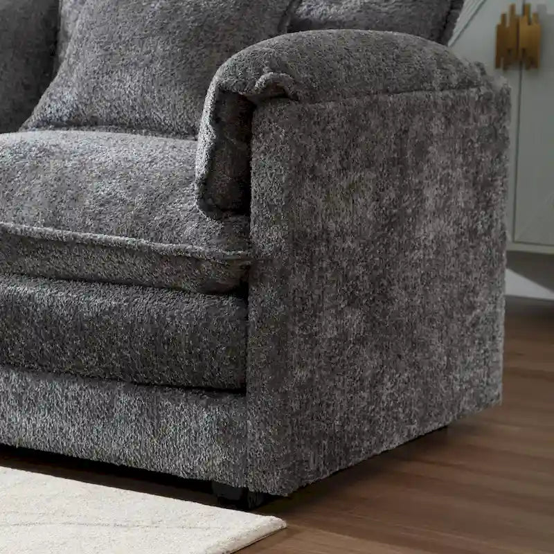 Canapé d'angle modulable trois places surdimensionné et confortable en tissu chenille