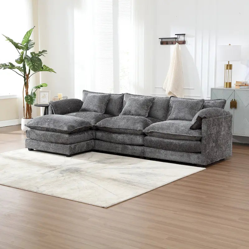 Canapé d'angle modulable trois places surdimensionné et confortable en tissu chenille