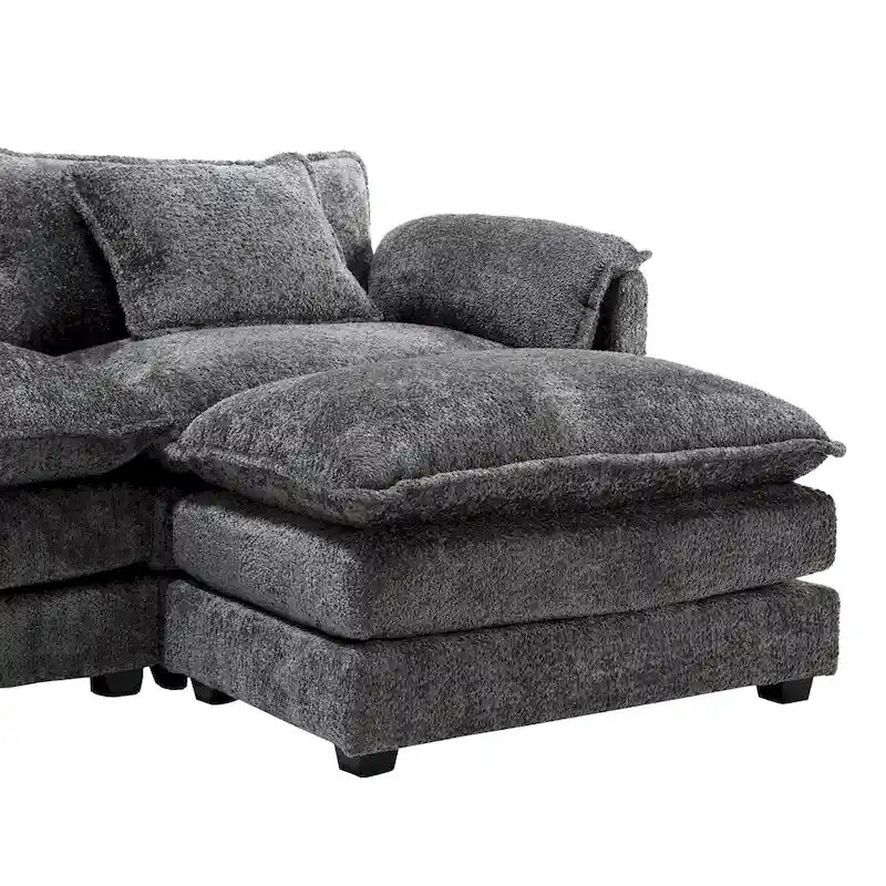Canapé d'angle modulable trois places surdimensionné et confortable en tissu chenille
