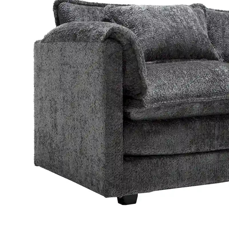 Canapé d'angle modulable trois places surdimensionné et confortable en tissu chenille