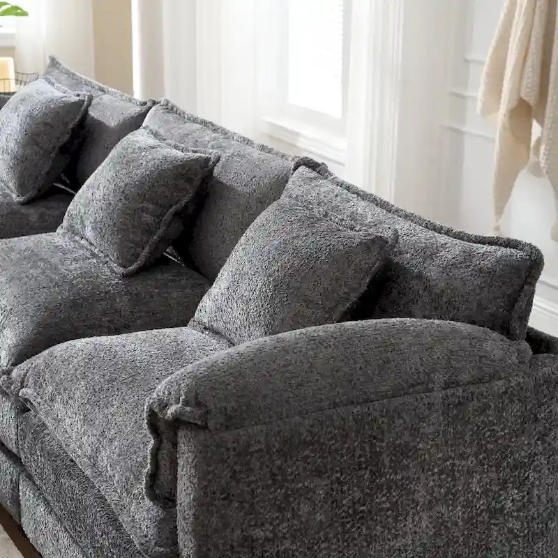 Canapé d'angle modulable trois places surdimensionné et confortable en tissu chenille