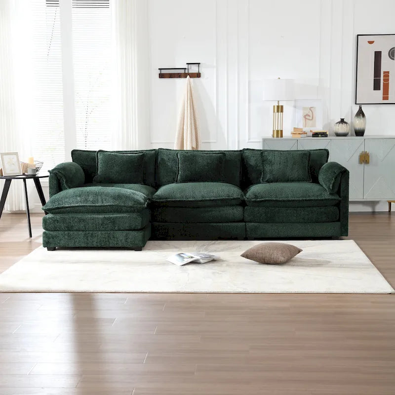 Canapé d'angle modulable trois places surdimensionné et confortable en tissu chenille