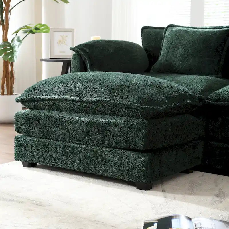 Canapé d'angle modulable trois places surdimensionné et confortable en tissu chenille