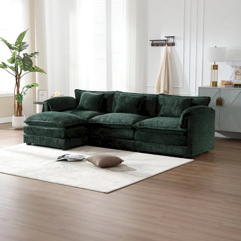 Canapé d'angle modulable trois places surdimensionné et confortable en tissu chenille