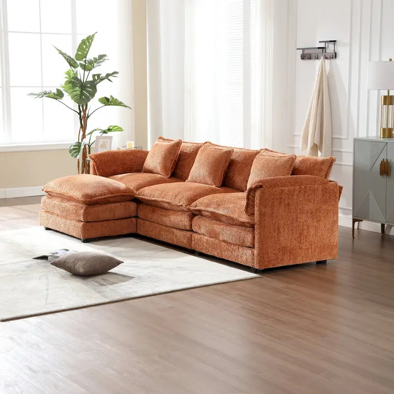 Canapé d'angle modulable trois places surdimensionné et confortable en tissu chenille