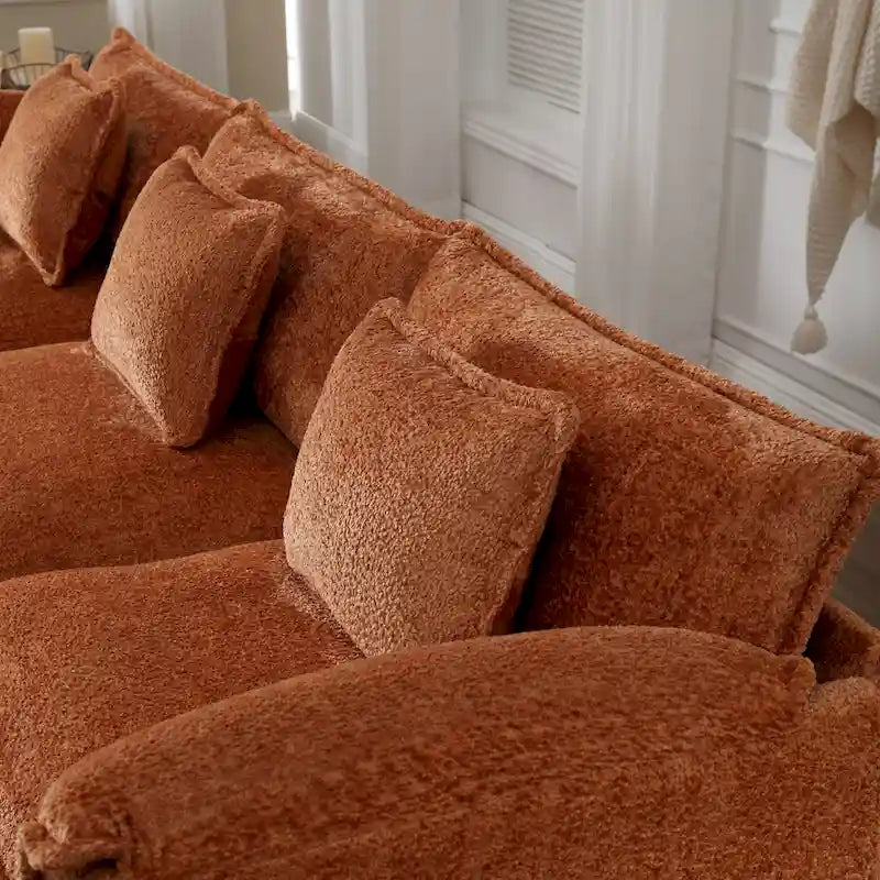 Canapé d'angle modulable trois places surdimensionné et confortable en tissu chenille