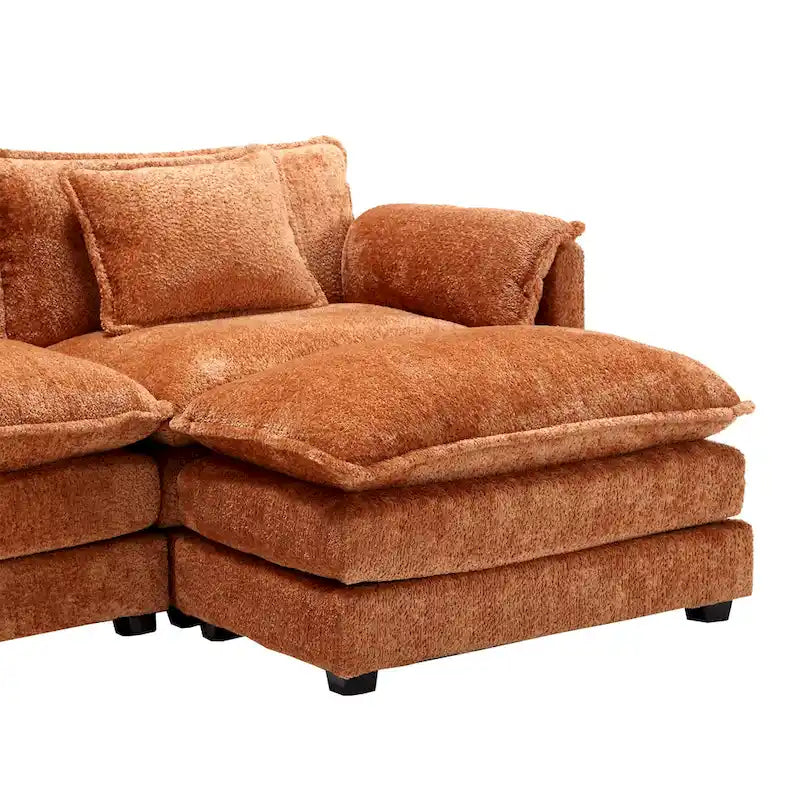 Canapé d'angle modulable trois places surdimensionné et confortable en tissu chenille