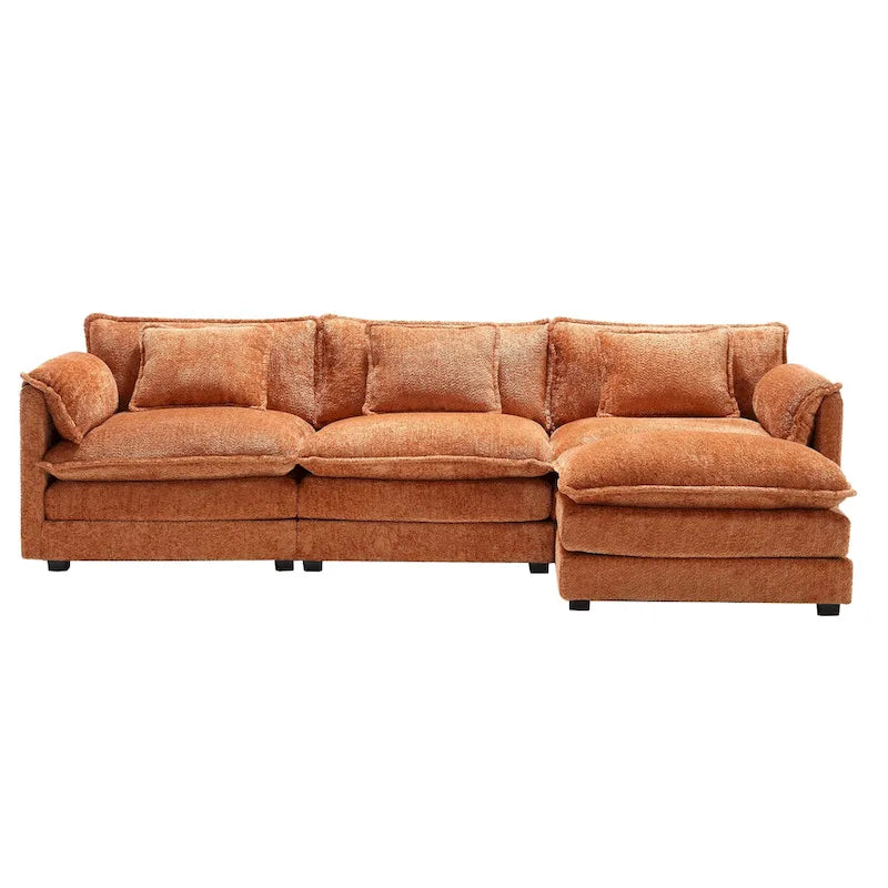 Canapé d'angle modulable trois places surdimensionné et confortable en tissu chenille