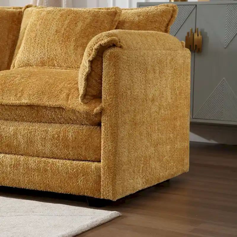Canapé d'angle modulable trois places surdimensionné et confortable en tissu chenille