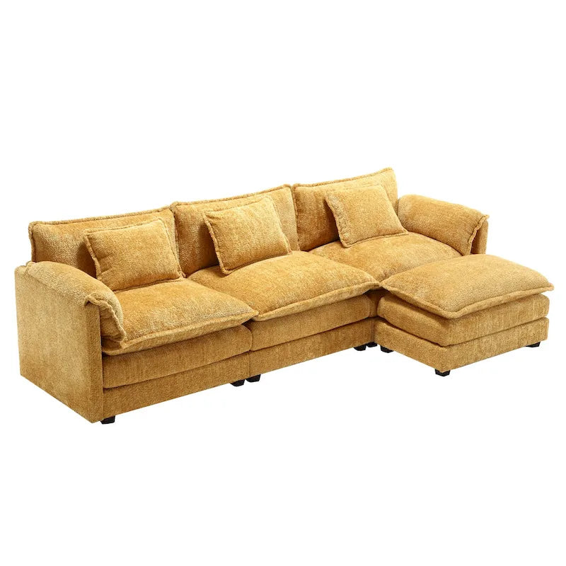 Canapé d'angle modulable trois places surdimensionné et confortable en tissu chenille