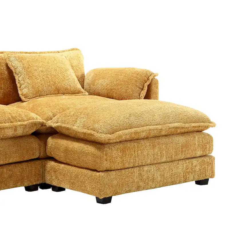 Canapé d'angle modulable trois places surdimensionné et confortable en tissu chenille