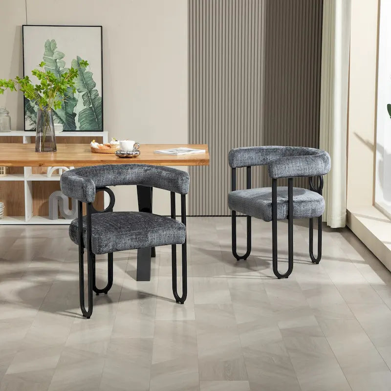 Chaises de salle à manger contemporaines en chenille/cuir (lot de 2)