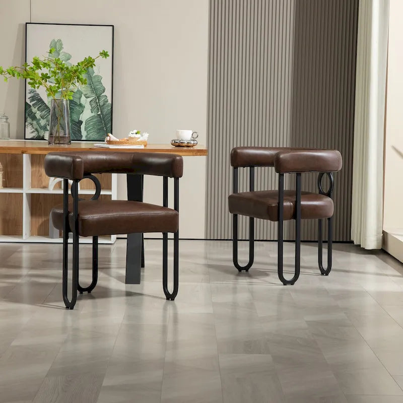 Chaises de salle à manger contemporaines en chenille/cuir (lot de 2)