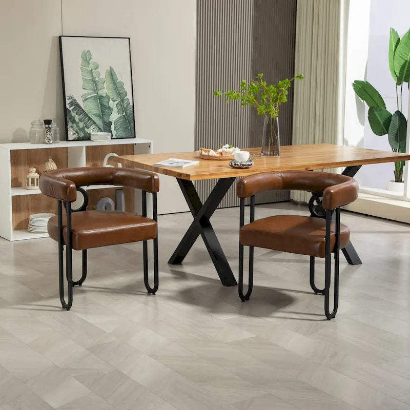 Chaises de salle à manger contemporaines en chenille/cuir (lot de 2)