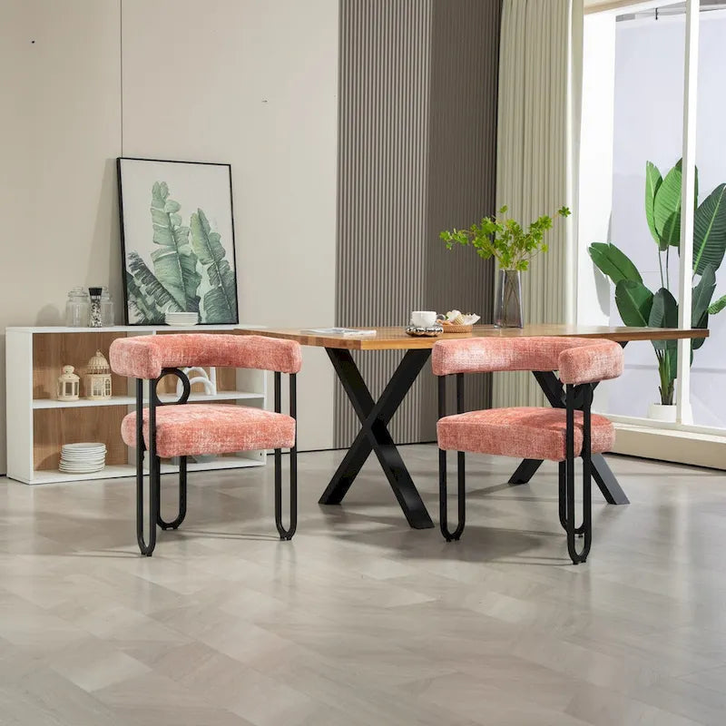 Chaises de salle à manger contemporaines en chenille/cuir (lot de 2)