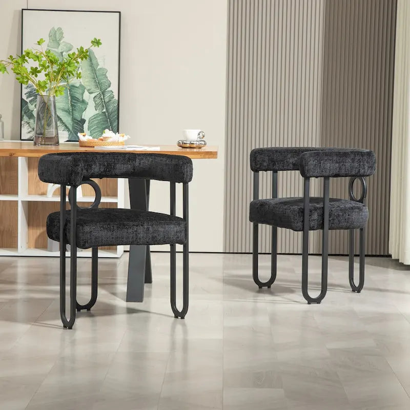 Chaises de salle à manger contemporaines en chenille/cuir (lot de 2)