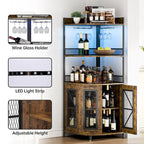 Meuble d'angle à vin à 5 niveaux avec lumière LED et porte-verres