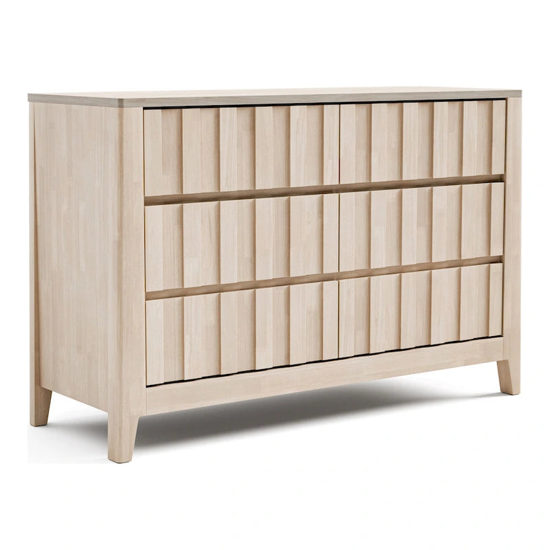 Commode double à 6 tiroirs Seren Mid-Century Modern blanc cassé en bois massif de Furniture of America