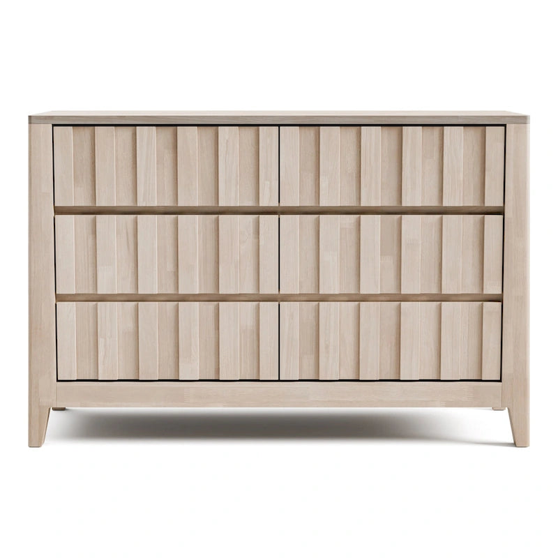 Commode double à 6 tiroirs Seren Mid-Century Modern blanc cassé en bois massif de Furniture of America