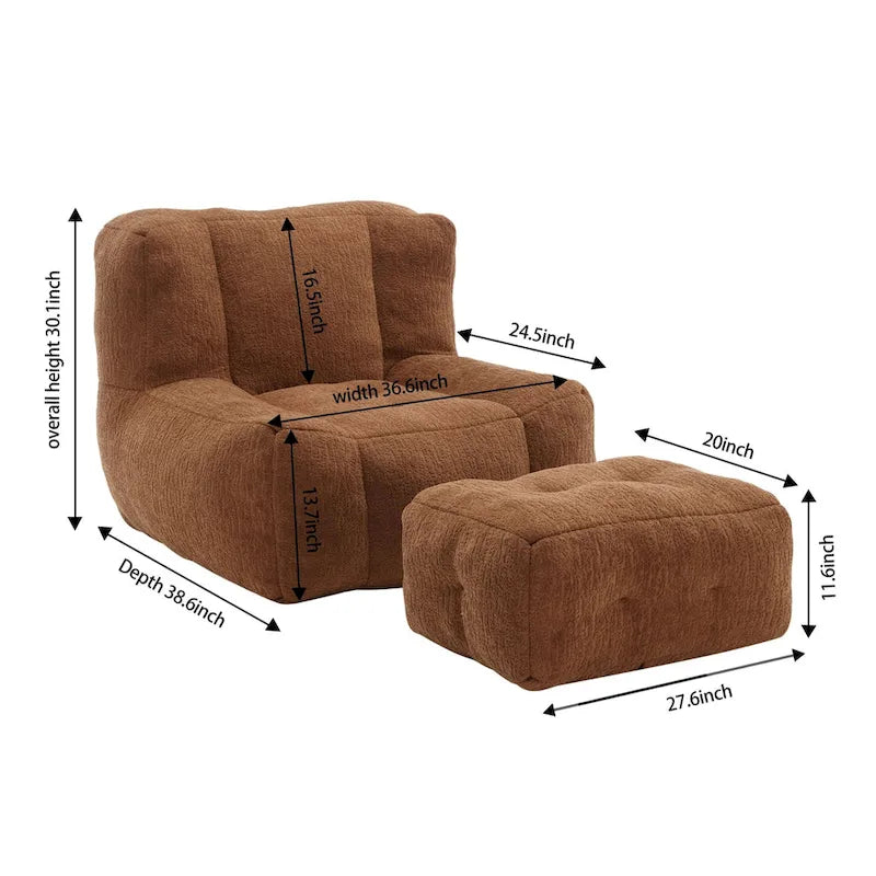 Fauteuil poire Oaks Aura moelleux, canapé paresseux super doux avec mousse à mémoire de forme et ottoman, fauteuil poire d'intérieur moderne
