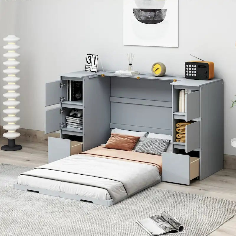 Lit escamotable grand format avec tiroirs