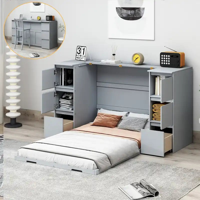 Lit escamotable grand format avec tiroirs
