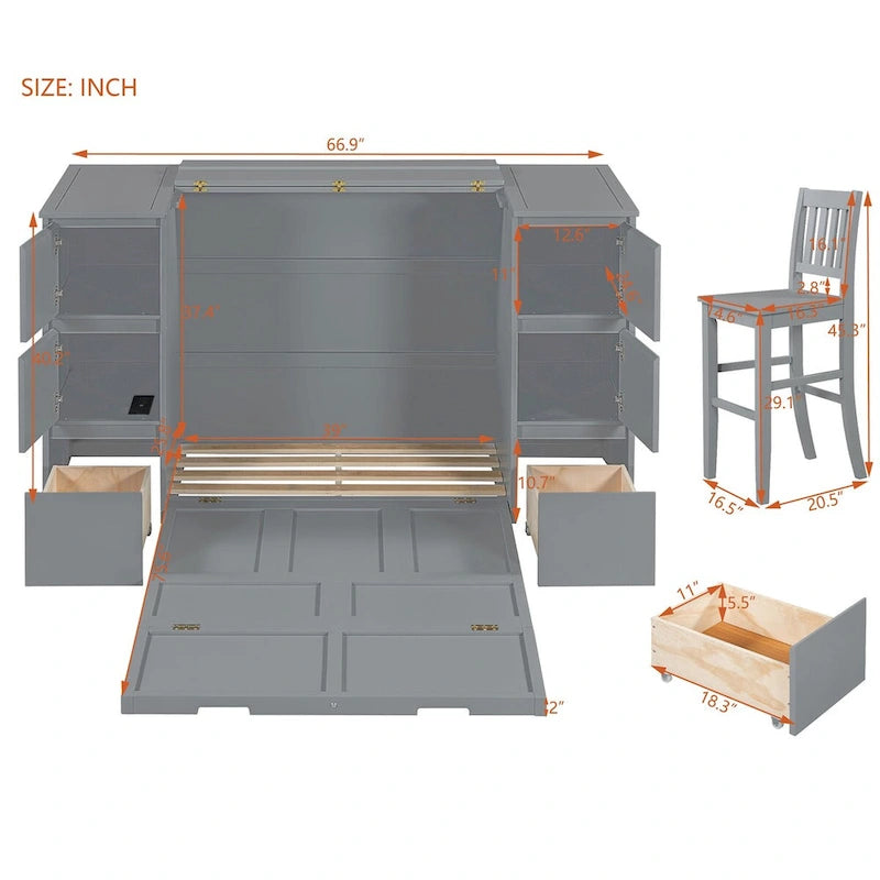 Lit escamotable grand format avec tiroirs