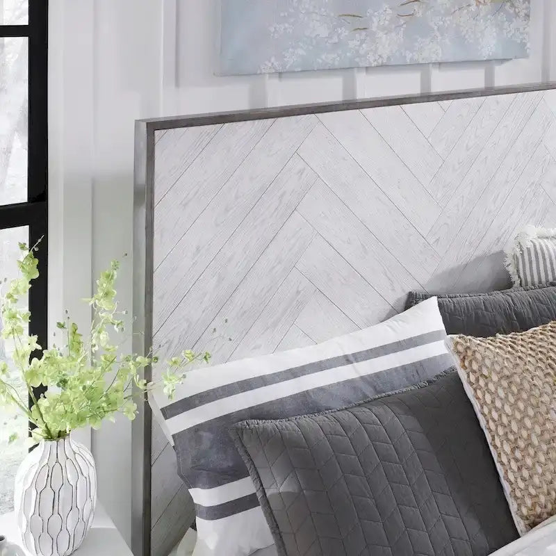 Lit Swids Modern Farmhouse Vintage Blanc avec cadre métallique