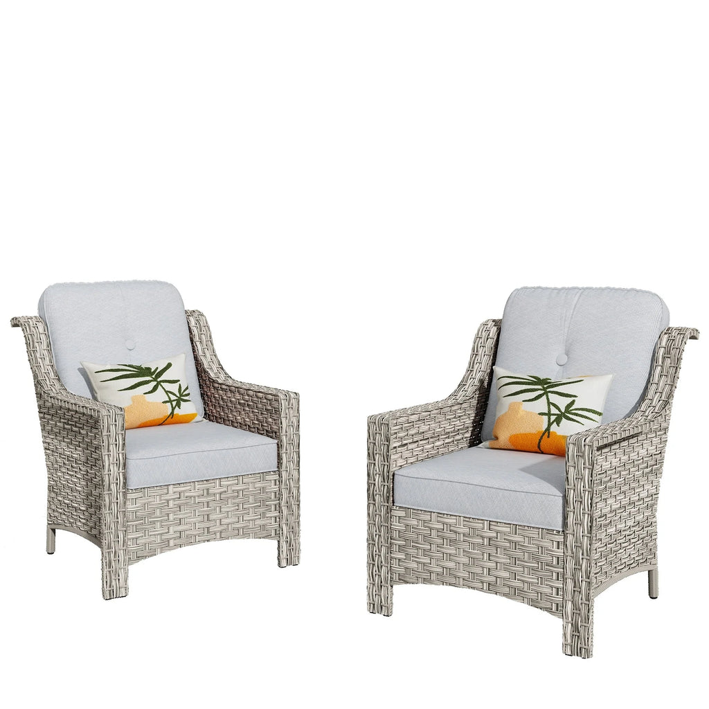 HOOOWOOO Ensemble de 2 chaises de patio en osier et rotin à dossier haut