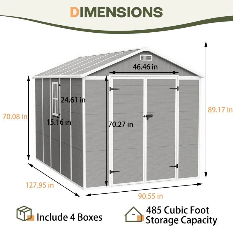 Abri de jardin en résine toutes saisons avec plancher de 1,8 m x 1,2 m / 1,8 m x 2,4 m / 2,4 m x 1,8 m / 2,4 m x 3 m, abri à outils Spire