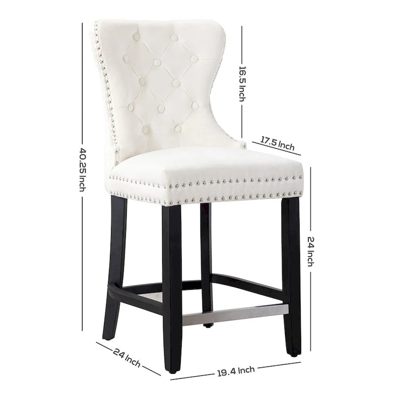 Tabouret de comptoir Carter 24 Wingback capitonné avec clous (lot de 2)