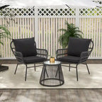 Ensemble de bistro 3 pièces pour terrasse, salon de jardin en rotin d'extérieur avec table en verre et 2 fauteuils larges, coussins d'assise