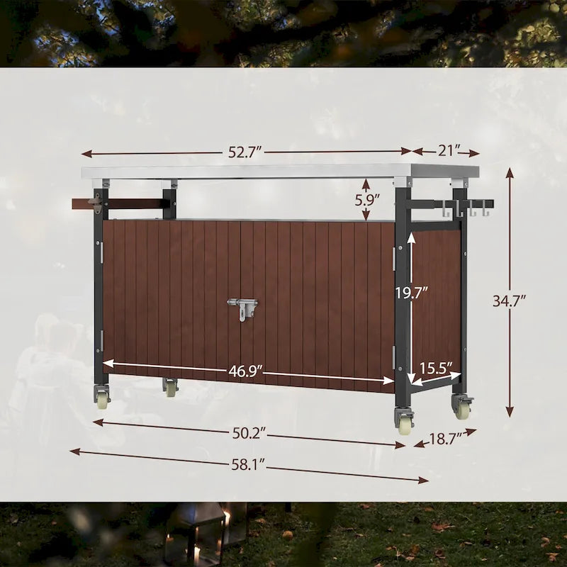 Desserte de barbecue d'extérieur avec plateau en acier inoxydable (tabouret non inclus)