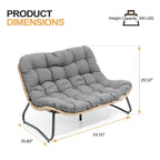 Fauteuil Double Papasan avec Coussin, en Rotin PE Résistant aux Intempéries et Cadre en Métal pour Intérieur et Extérieur