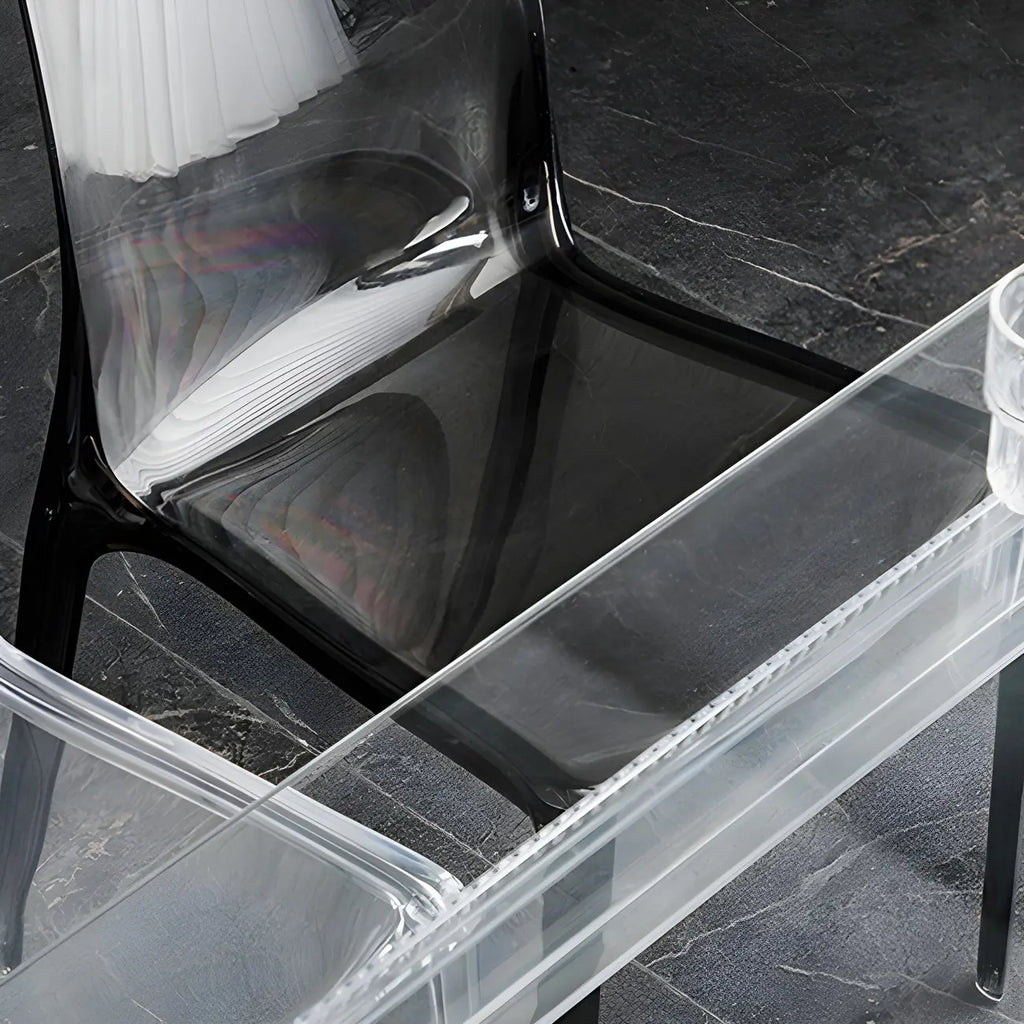Chaise de salle à manger en acrylique ambré sans accoudoirs et à dossier bas